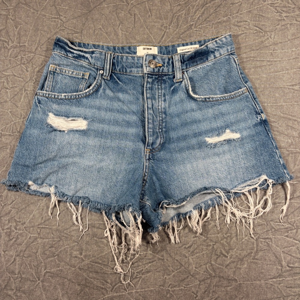 Cotton On Shorts Womens 28 Blue Original Cut Off Short Distressed Frayed Denim